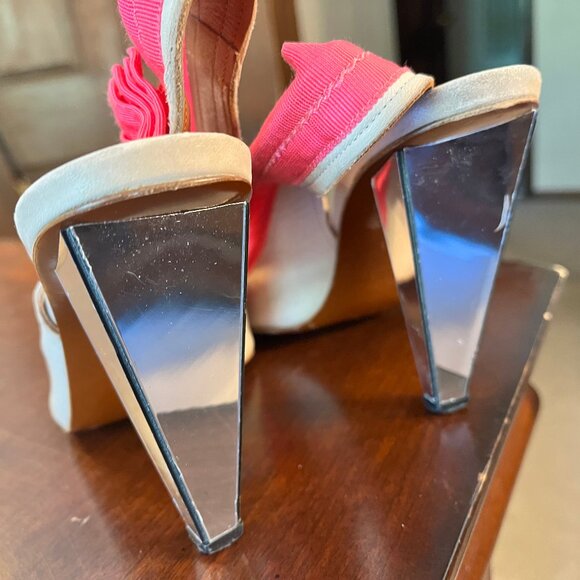 LANVIN Eté 2009 Beige and Pink Canvas Slingback Peep Toe Sandals Size 37.5 - Picture 3 of 15